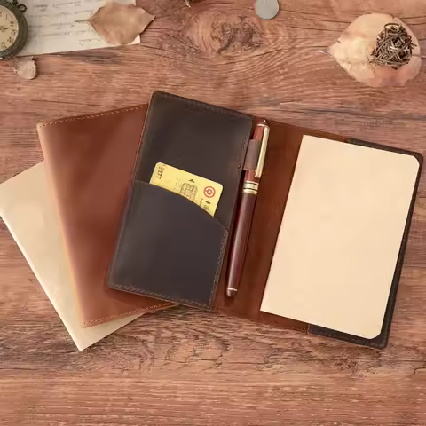 Genuine Leather Journal Cover for Field Notes, Portable Refillable Notepad with Pen Holder Fits 3.5'