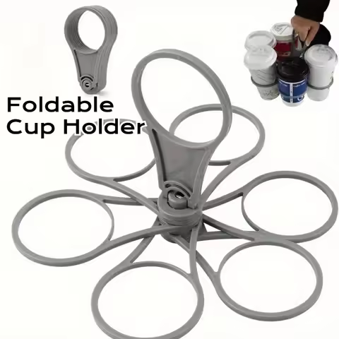Foldable 6-Cup Carrier Rotating Party Wine Cup Tray Plastic Handheld Coffee Cup Stand Portable KTV C