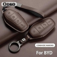 Leather Car Remote Key Case Cover Shell For BYD Tang Ev600 Han EV Yuan ATTO 3 Song PLUS Pro MAX DMI