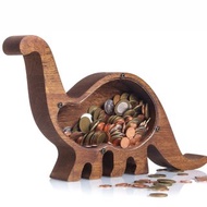 Dinosaur wood piggy bank Vacation adventure fund savings Clear coin bank