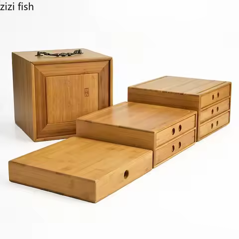 Bamboo Tea Box Multi-layer Drawer Storage Box Tea Organizer Tea Cake Boxes Tea Tray Tea Container St