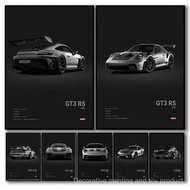 Popular Black And White German Luxury Sports Car Poster 911 Gt3 Rs Turbo Hd Print,No Frame Canvas Pa