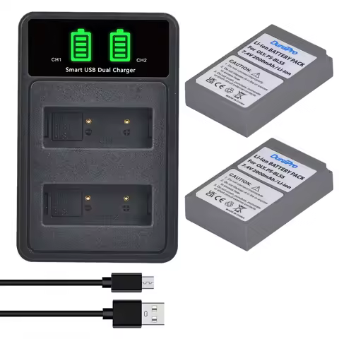 2000mAh PS-BLS5 BLS-5 BLS50 Battery + USB Dual Charger for Olympus E-PL7,E-PM2, OM-D E-M10, E-M10 II