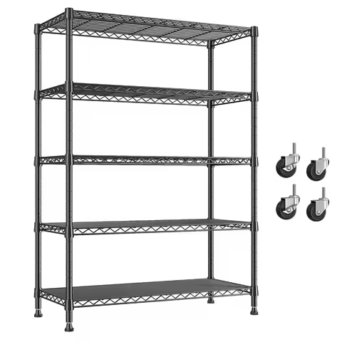 1653LBS Storage Shelves with Wheels,76.1" H Metal Shelving 5-Tire Adjustable Wire Shelving Pantry Sh