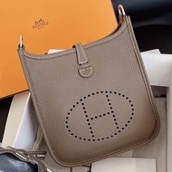 【全新品】Hermes愛馬仕大象灰mini evelyne16伊芙琳單肩斜挎包Z刻