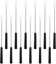 ABOOFAN 12Pcs Stainless Steel Fondue Forks Cheese Fondue Forks Smores Sticks with Handle for Chocolate Fountain Cheese Roast Marshmallows Dessert Fruits Black