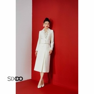 SIXDO beige tweed Skirt (Beige Midi Tweed Skirt)