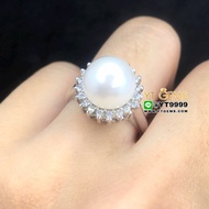 แหวนไข่มุก แหวนมุกแท้ ล้อมเพชร แหวนเงินแท้ 92.5% ชุบทองคำขาว ประดับ ไข่มุกแท้ ล้อม เพชร Swiss YTG-10