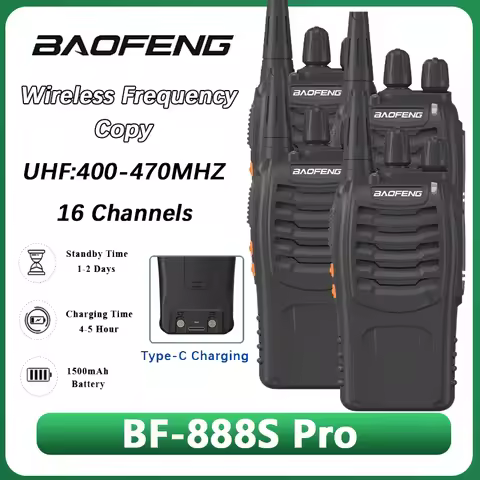 2/4PCS Baofeng BF-888S Pro Walkie Talkie Wireless Copy Frequency Type USB-C Charging 16Channels UHF 