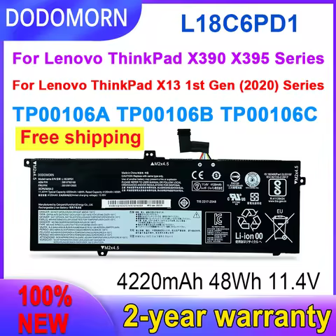 DODOMORN New L18C6PD1 Battery For Lenovo Thinkpad X13 Gen 1 X390 X395 TP00106A 20NL000HIU 20Q0000KRT