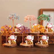 可愛招財貓水晶樹碎石招財樹轉運旺人緣助事業