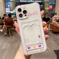 Card Holder เคสไอโฟน11 เคสTPU For iPhone 11 12 13 14 15 Pro Max X XS Max XR 7 8 Plus SE 2020 กันกระแทกเคสใส่บัตร เคสซิลิโคนใส เคสใสทรงส