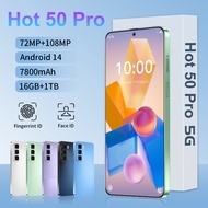 Hot 50 Pro+ Smartphone 16GB+1TB  7.3 inch 7800mAh Cellphone 108MP World Clock E-book Video Recorder 