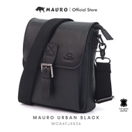 MAURO URBAN BLACK Full Grain Leather Men Messenger Sling Bag Beg Silang Lelaki Kulit