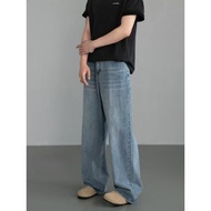 Jies Unisex Loose Fits Wide Leg Hight Waist Jeans - Light Blue/Blue 宽松阔腿牛仔裤 D714