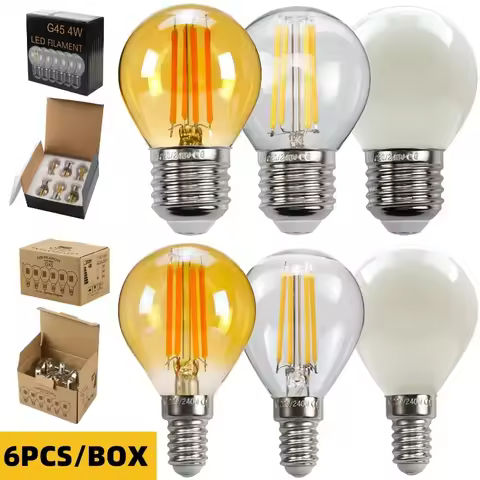 6PCS Edison Bulb LED G45 4W 6W 220V Brown 2700K Vintage Filament Light G45 E27 E14 Decorative Light,