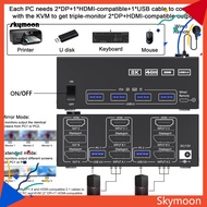 Skym* Dual Computer Kvm Switch Dual Computer Kvm Switch for Triple Monitors Ultra-fast 8k30hz 4k144hz Usb3.0 Kvm Switcher for Computer Eu Plug