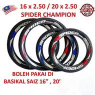 TAYAR TIUB SPIDER CHAMPION Tayar Basikal Budak 16 x 2.50, 20 x 2.50 BMX compatible boleh pakai di 20