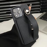 1pc Black Leather Card Holder Wrist Strap Phone Case Compatible With Apple 16e/11/12/13/14/IPhone17 