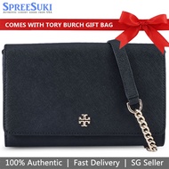 Tory Burch Bag With Gift Paper Bag Emerson Chain Wallet Black # 82328