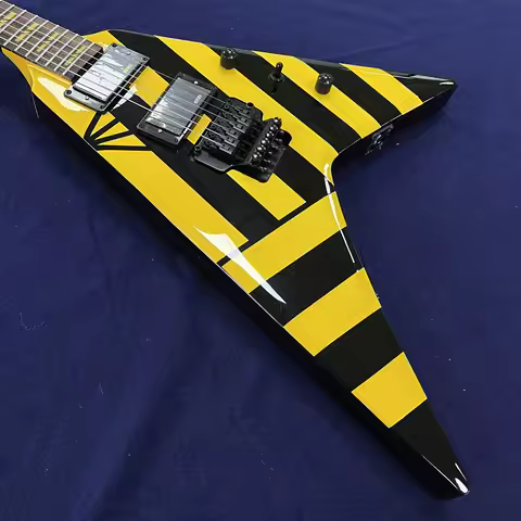 US Wylde Audio Viking V Electric Guitar Yellow & Black Stripe Floyd Rose Tremolo Electric Guitar-The