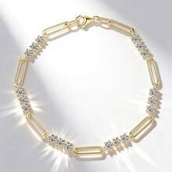 1PC Sparkling 3mm Moissanite Bracelet 18cm/7.09inch 925 Sterling Silver Paperclip Chain, Elegant Min