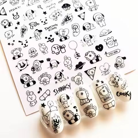 Newest TSC-034 Cartoon TSC series fashion english alphabet 3d nail art stickers decal template diy n