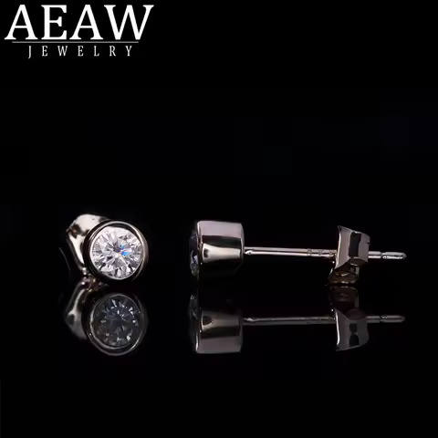 AEAW 5MM 0.5CT Each CVD HPHT Lab Diamond Stud Earring Bezel Setting 14k Gold Engagement Wedding Part