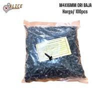 ORI grosir 100pcs baut skrup m4x16 hitam baja original univers naud lancip tajam