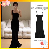 lovito dress lovito Hepburn style black slip dress summer 2024 new high-end waist temperament fishtail long skirt women's dress