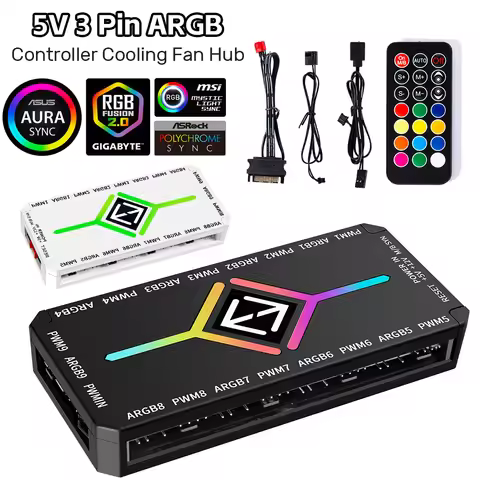 1 To 9 Ports 3 in 1 5V 3 Pin ARGB Controller Cooling Fan Hub 4 Pin PWM Magnetic Suction Hub PWM Fan 