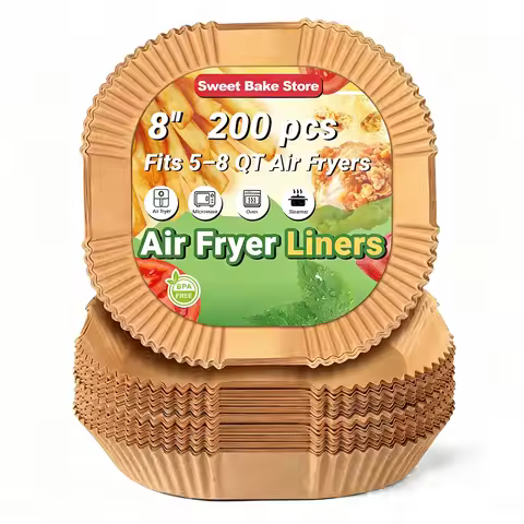 Air Fryer Paper Liners Bulk Pack, 8 Inch Square Disposable Baking Paper Tray, Unbleached Food Grade 