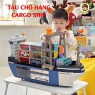 Container Cargo Ship toy set, Super giant Cargo Ship toy with alloy car, logistics marine port model