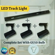 [SET] LED Track Light with Gu10 bulb LED Spotlight Ceiling Track Spot Ceiling Light Lampu Track LED