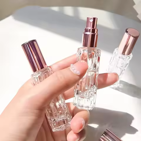 10ml Rose Gold Glass Portable Refillable Perfume Bottle Cosmetic Container Press Empty Spray Atomize