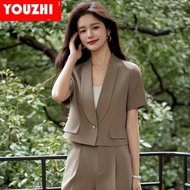 New[Real Stock]Women's office set wear short-sleeved Coat and pants 2 piece business work clothes S~