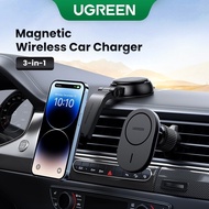 UGREEN 3IN1 Magnetic Car Charger Phone Holder for Dashboard/Air Vent/Windshield Compatible with iPho