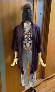 Mango紫色毛料圍巾式背心