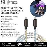 Car RGB LED Glow USB Charging Cable Color Changing Mood Light Sync Cool Tech For Vehicles