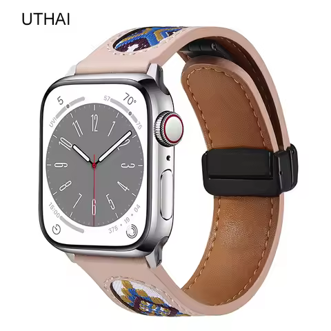 UTHAI For Apple Watch Strap Leather Strap 44mm 40mm 45mm 41mm 38mm 42mm Printed Leather Strap iWatch