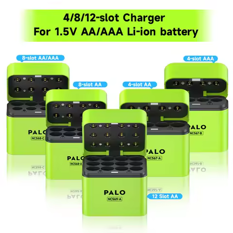 4/8/12 Slot 1.5V AA or AAA Lithium Ion LED Light USB Intelligent Charger Box with Type-C Cable for 1