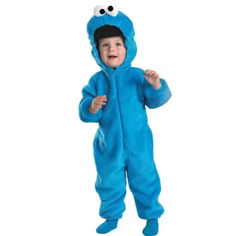 A Sesame Boy's Deluxe Cookie Monster Plush Jumpsuit Street Cookie Toddler Halloween Costume Child