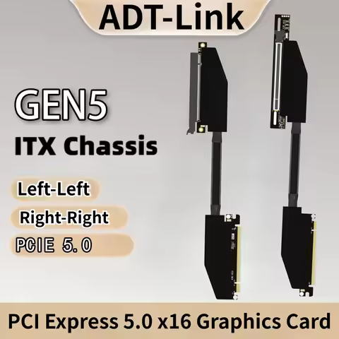 Gen5 PCIE 5.0 16X Dual Reverse Left-Left & Right-Right Bend Graphics Card Riser Cable for Chassis Se