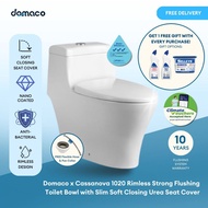 Domaco x Cassanova 1020 Rimless Strong Flushing Toilet Bowl with Slim Soft Closing Urea Seat Cover