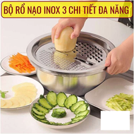 Bộ Bào Rau Củ Kèm Thau Rổ Inox Đa Năng 3 In 1 - Thau Rổ Bào Inox Bền Đẹp