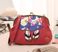 mis zapatos pu Diagonal Span hand carrying mouth Gold bag Fashion printed embroidery womens bags