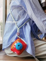 蒙德裡安配色毛絨小包斜挎手提鑰匙包背包毛絨掛件可愛藍牙耳機包