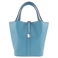 二手 Hermès Picotin Lock MM 手提包，採用 Tracesage Epsom 皮革製成，法國製造，2019 年，淺藍色D淨化草本形環配帶扣，適合女士。