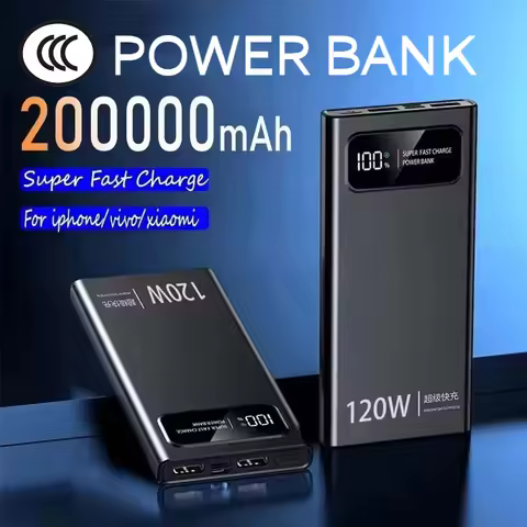 200000mAh Power Bank 120W Super Fast Charging Battery High Capacity Digital Display Power Bank For i