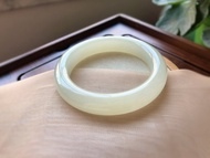 高冰青白色美玉鐲 精緻和田玉 料子冰潤細膩超圈口54